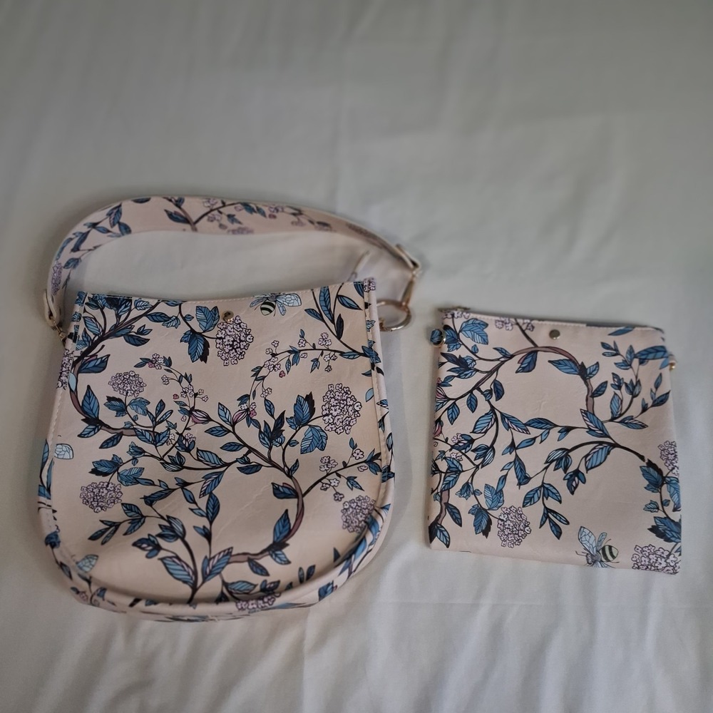 AHDORNED Double-Entry Hand Bag Pouch‎ Bee Floral *missing crossbody Strap(s)*